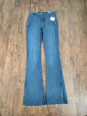We The Free 26 Women’s Dark Blue Slit Flare Jeans Stretchy Denim